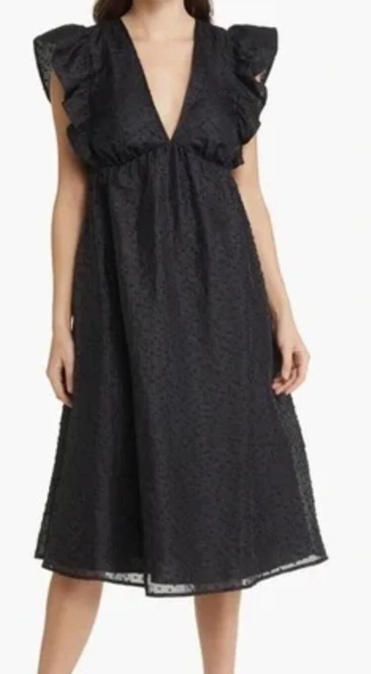 Chelsea 28 Ruffle Cap Sleeve Organza Midi Dress Black Sz XXL NWT